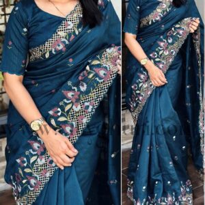 Women's Beautiful Thread and Embroidered Cut Work Saree
