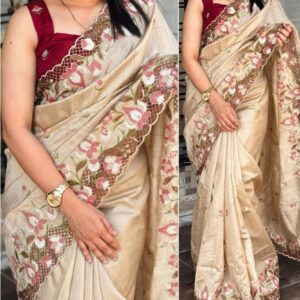 Women's Beautiful Thread and Embroidered Cut Work Saree