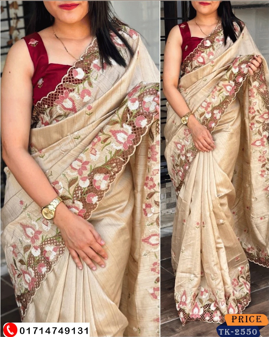 Women's Beautiful Thread and Embroidered Cut Work Saree